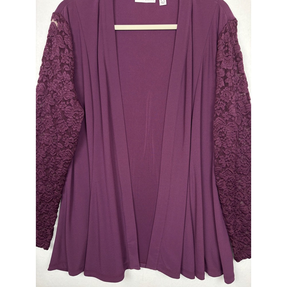 Susan Graver Cardigan Womens Large Floral Lace Sleeve Open Front Drape